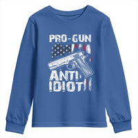 Pro Gun Anti Idiot Youth Sweatshirt Vintage American Flag 2nd Amendment - Wonder Print Shop