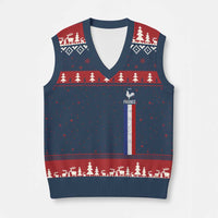 France Football Coq Soccer Throwback Jersey Style V-Neck Knit Sweater Vest Vintage French Flag