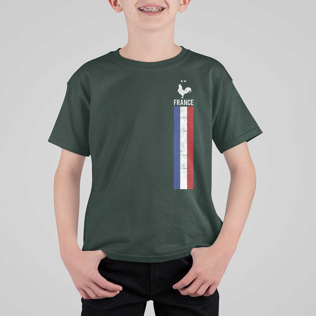 France Football Coq Soccer Throwback Jersey Style T Shirt For Kid Vintage French Flag
