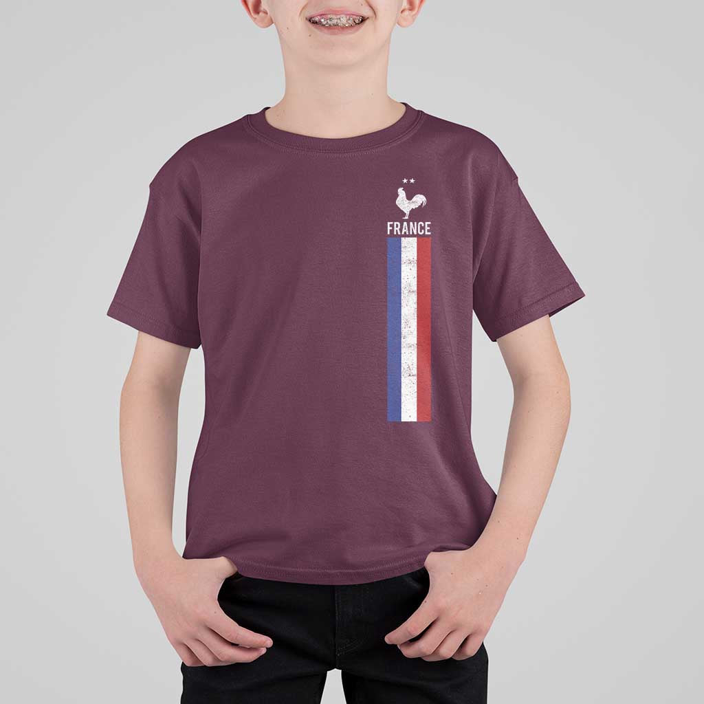 France Football Coq Soccer Throwback Jersey Style T Shirt For Kid Vintage French Flag