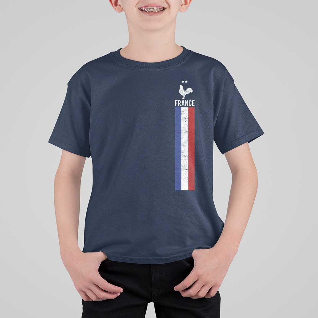 France Football Coq Soccer Throwback Jersey Style T Shirt For Kid Vintage French Flag