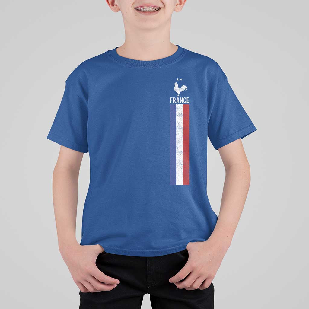 France Football Coq Soccer Throwback Jersey Style T Shirt For Kid Vintage French Flag