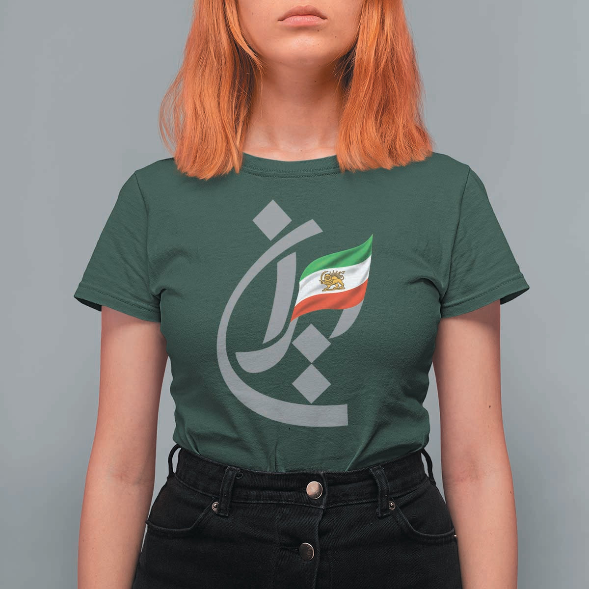 Iran Lion and Sun Flag Persian Calligraphy T Shirt For Women