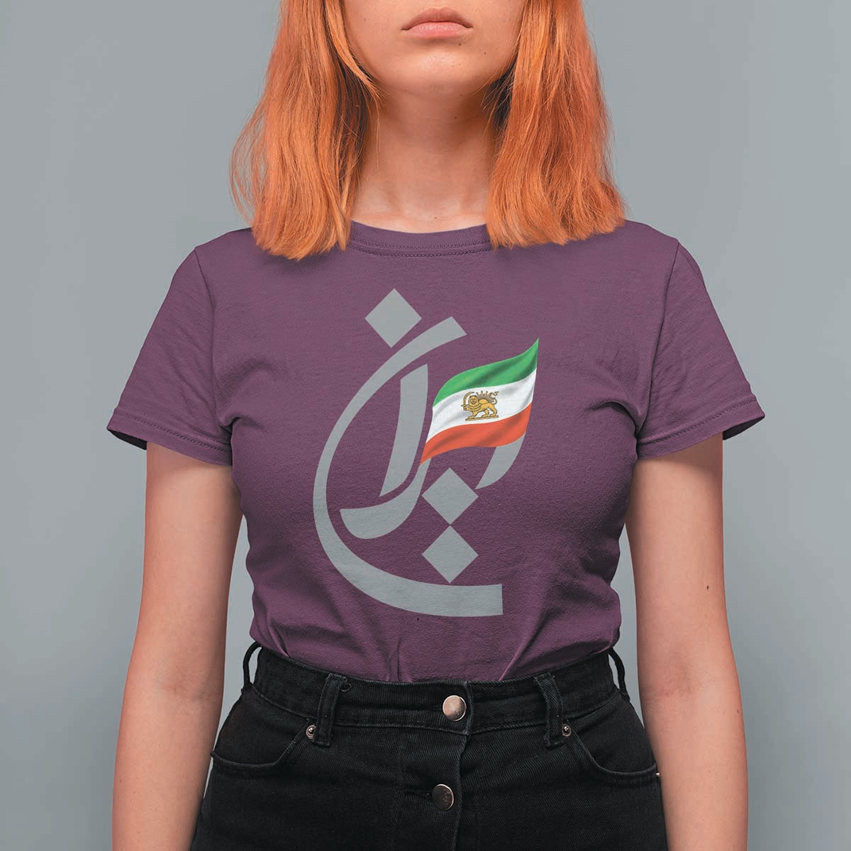 Iran Lion and Sun Flag Persian Calligraphy T Shirt For Women