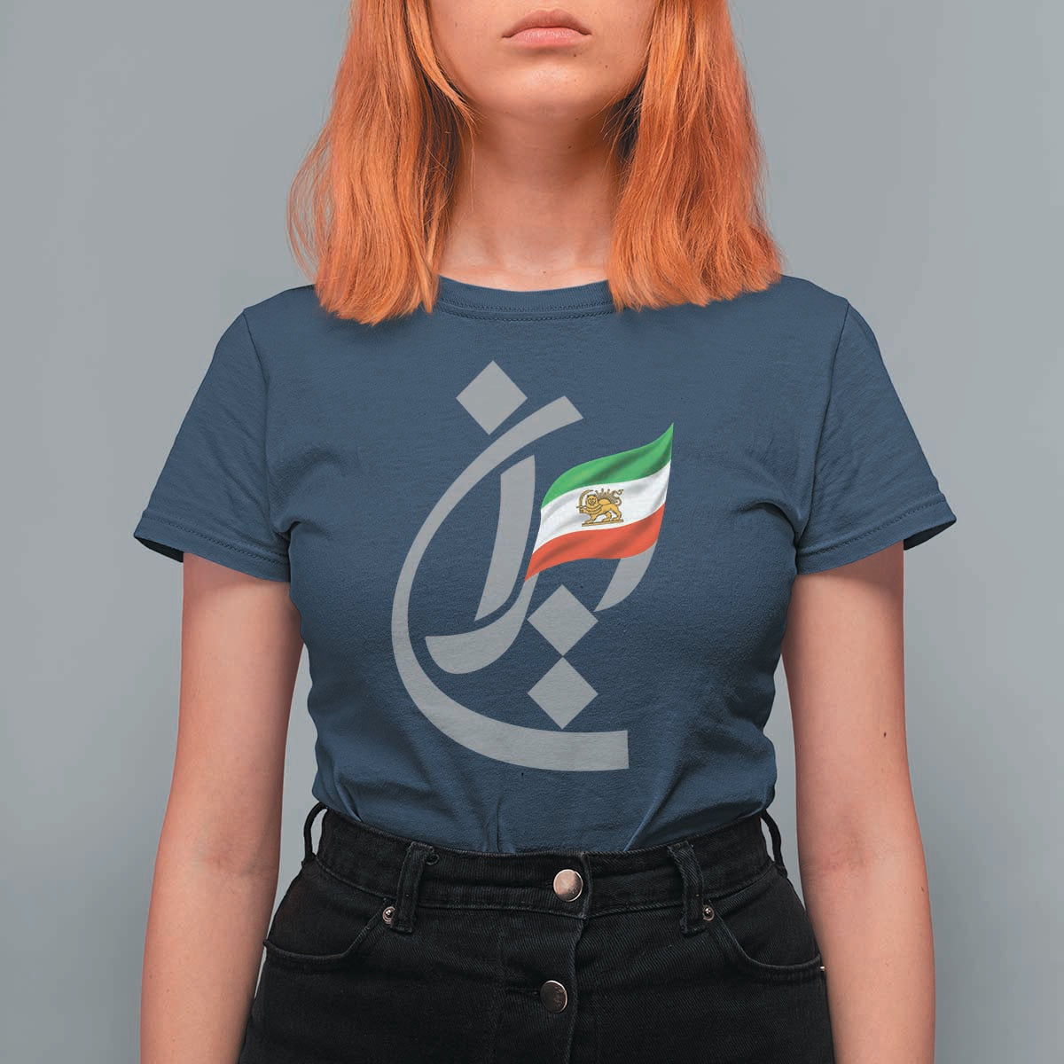 Iran Lion and Sun Flag Persian Calligraphy T Shirt For Women