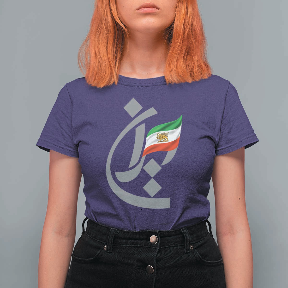 Iran Lion and Sun Flag Persian Calligraphy T Shirt For Women