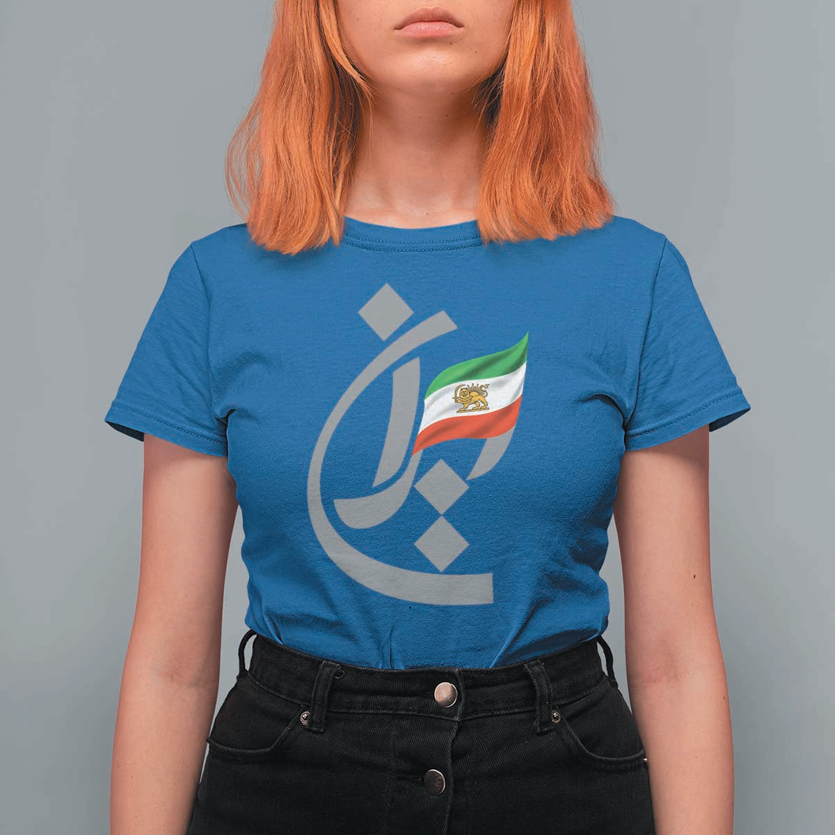 Iran Lion and Sun Flag Persian Calligraphy T Shirt For Women