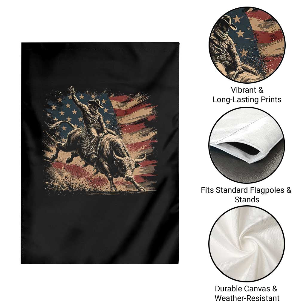 Patiotic Bull Rider Vintage Bull Riding Cowboy American Flag Garden Flag