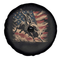 Patiotic Bull Rider Vintage Bull Riding Cowboy American Flag Spare Tire Cover
