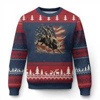 Patiotic Bull Rider Vintage Bull Riding Cowboy American Flag Ugly Christmas Sweater
