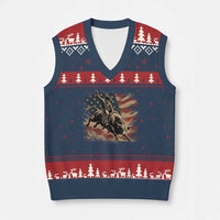 Patiotic Bull Rider Vintage Bull Riding Cowboy American Flag V-Neck Knit Sweater Vest