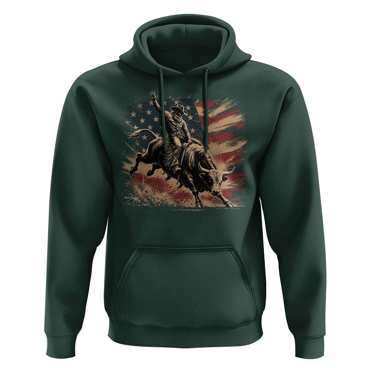 Patiotic Bull Rider Vintage Bull Riding Cowboy American Flag Hoodie