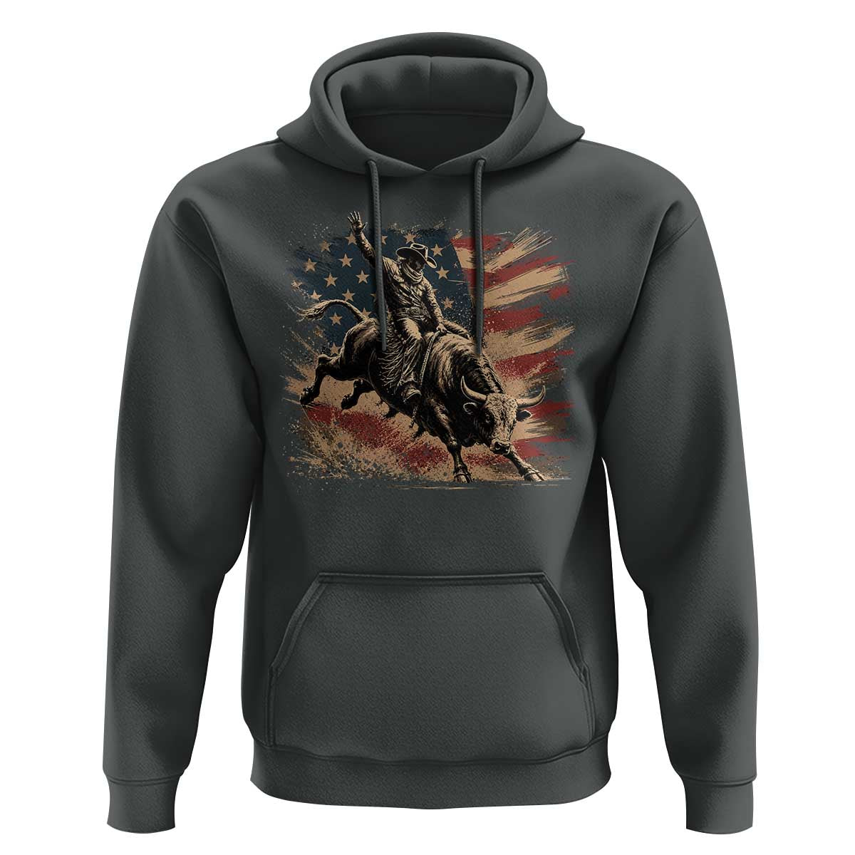 Patiotic Bull Rider Vintage Bull Riding Cowboy American Flag Hoodie