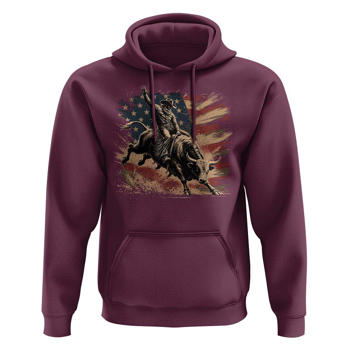 Patiotic Bull Rider Vintage Bull Riding Cowboy American Flag Hoodie