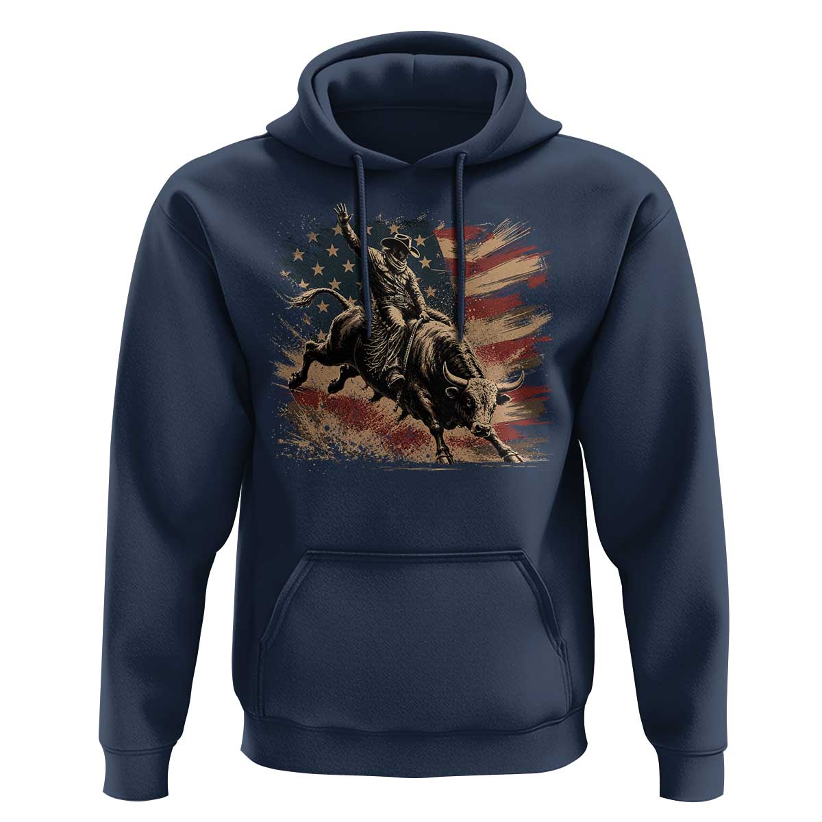 Patiotic Bull Rider Vintage Bull Riding Cowboy American Flag Hoodie