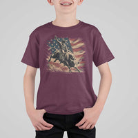 Patiotic Bull Rider Vintage Bull Riding Cowboy American Flag T Shirt For Kid