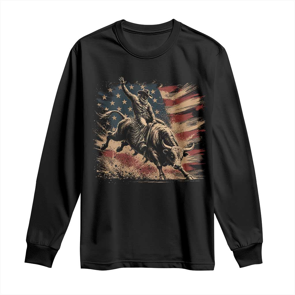 Patiotic Bull Rider Vintage Bull Riding Cowboy American Flag Long Sleeve Shirt
