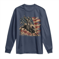 Patiotic Bull Rider Vintage Bull Riding Cowboy American Flag Long Sleeve Shirt