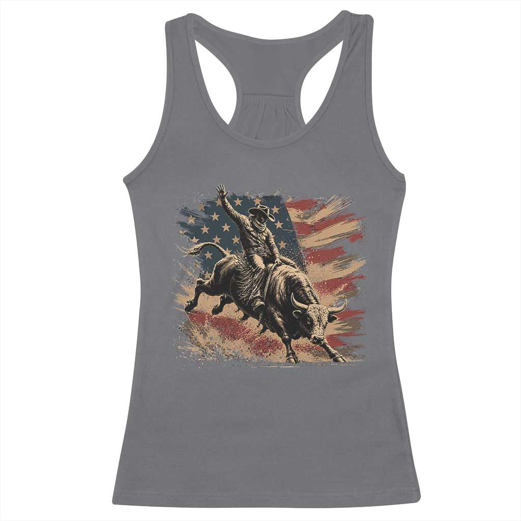 Patiotic Bull Rider Vintage Bull Riding Cowboy American Flag Racerback Tank Top