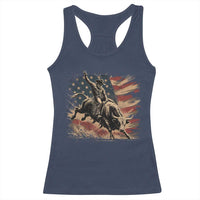 Patiotic Bull Rider Vintage Bull Riding Cowboy American Flag Racerback Tank Top