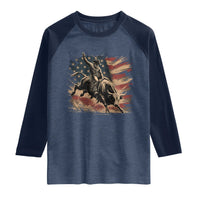 Patiotic Bull Rider Vintage Bull Riding Cowboy American Flag Raglan Shirt