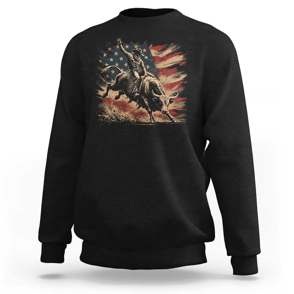 Patiotic Bull Rider Vintage Bull Riding Cowboy American Flag Sweatshirt