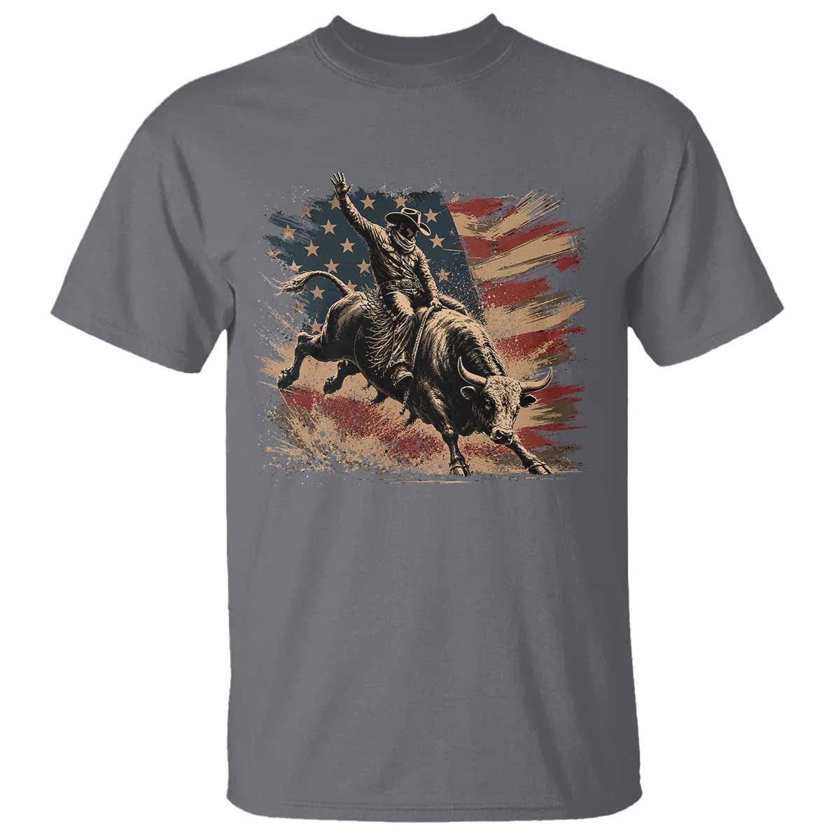 Patiotic Bull Rider Vintage Bull Riding Cowboy American Flag T Shirt