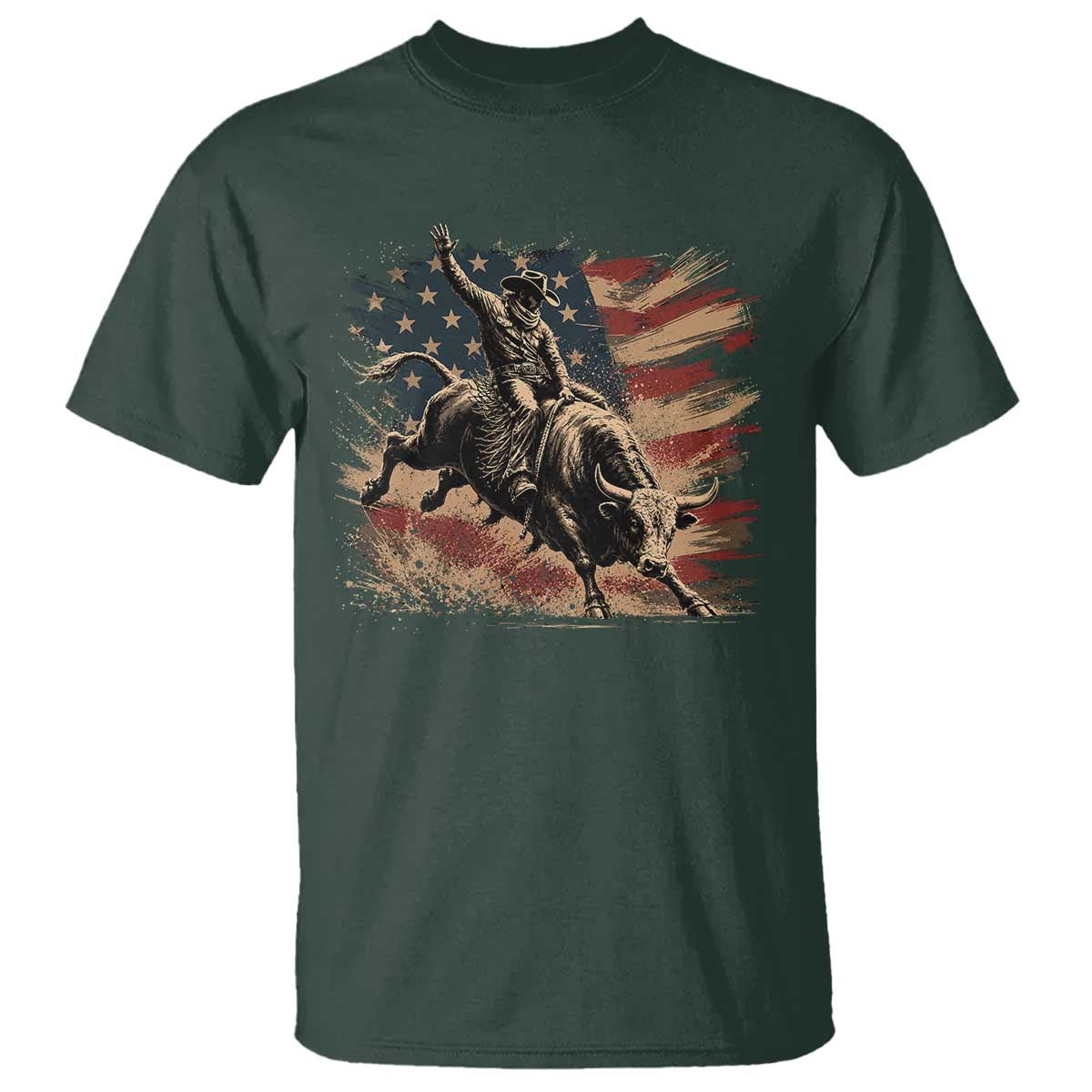Patiotic Bull Rider Vintage Bull Riding Cowboy American Flag T Shirt