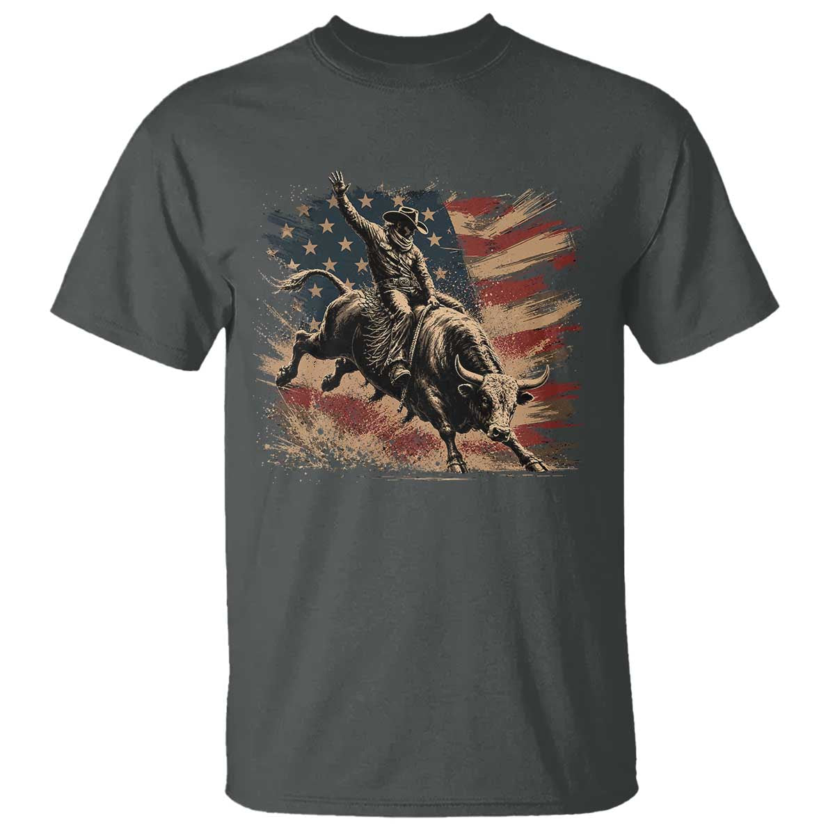Patiotic Bull Rider Vintage Bull Riding Cowboy American Flag T Shirt