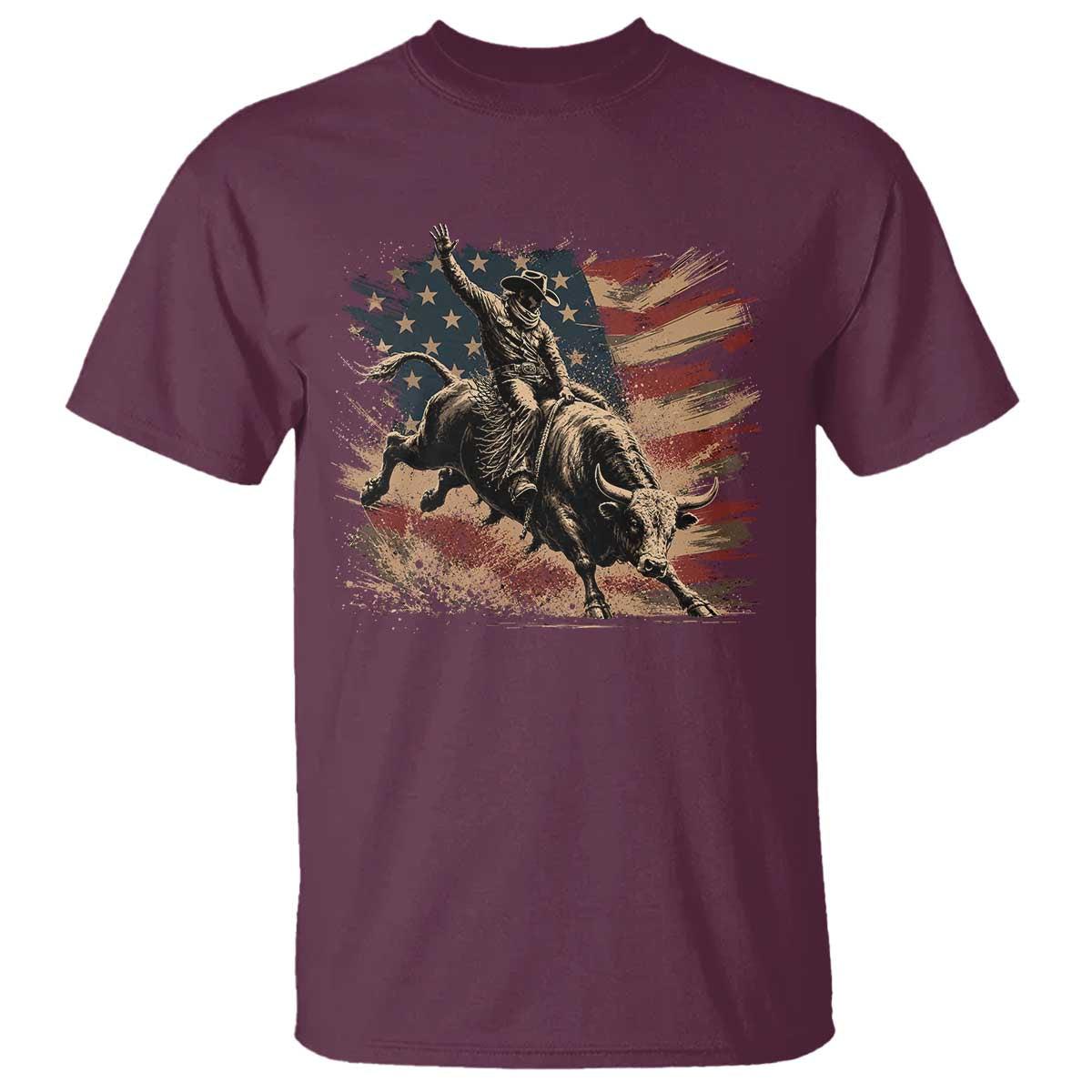 Patiotic Bull Rider Vintage Bull Riding Cowboy American Flag T Shirt
