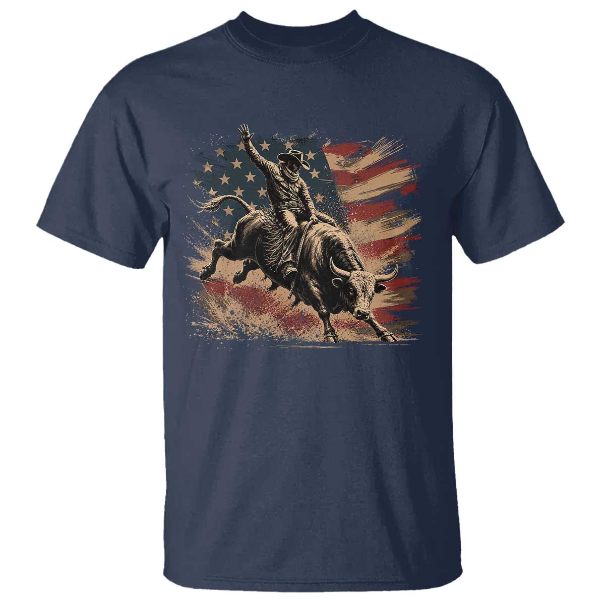 Patiotic Bull Rider Vintage Bull Riding Cowboy American Flag T Shirt