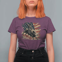 Patiotic Bull Rider Vintage Bull Riding Cowboy American Flag T Shirt For Women