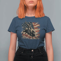Patiotic Bull Rider Vintage Bull Riding Cowboy American Flag T Shirt For Women