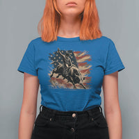 Patiotic Bull Rider Vintage Bull Riding Cowboy American Flag T Shirt For Women