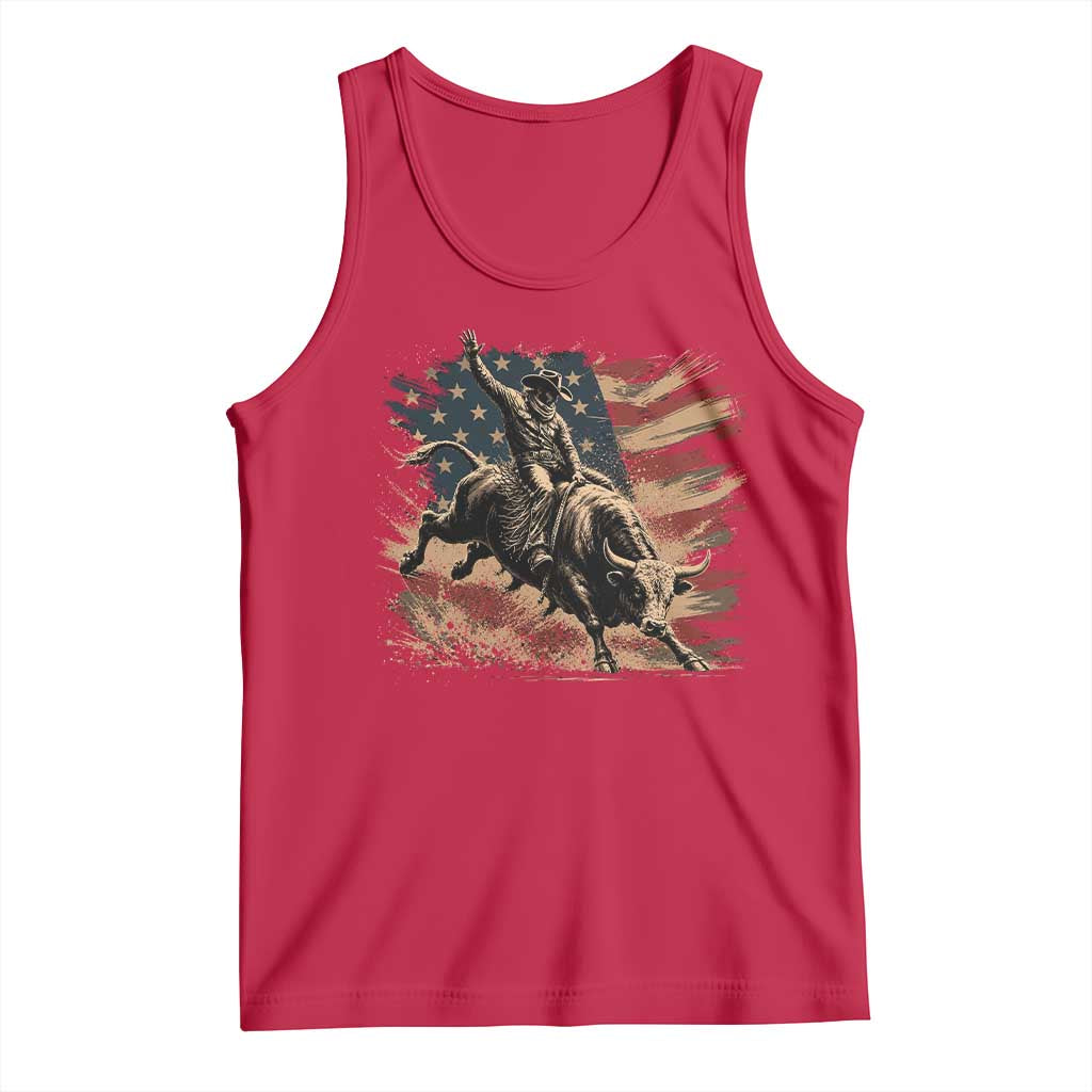 Patiotic Bull Rider Vintage Bull Riding Cowboy American Flag Tank Top