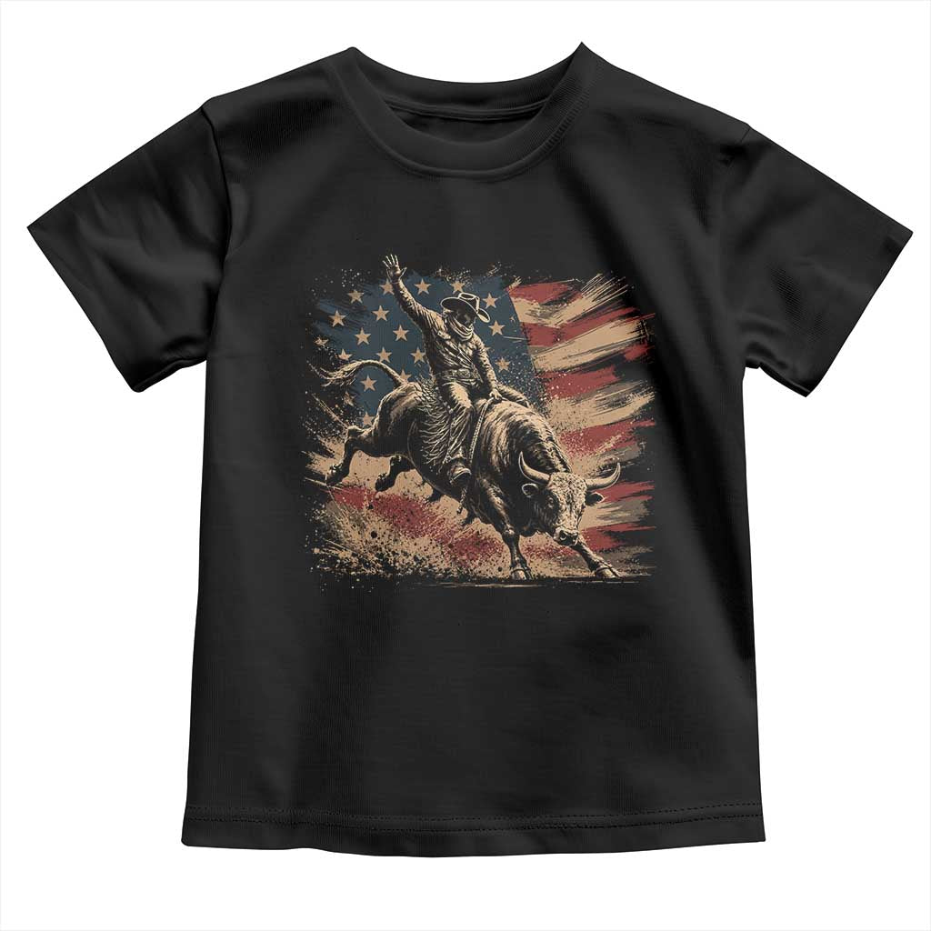 Patiotic Bull Rider Vintage Bull Riding Cowboy American Flag Toddler T Shirt