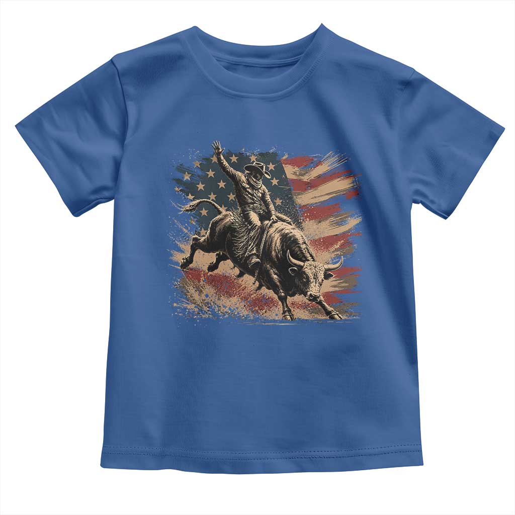 Patiotic Bull Rider Vintage Bull Riding Cowboy American Flag Toddler T Shirt