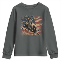 Patiotic Bull Rider Vintage Bull Riding Cowboy American Flag Youth Sweatshirt