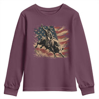 Patiotic Bull Rider Vintage Bull Riding Cowboy American Flag Youth Sweatshirt