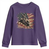 Patiotic Bull Rider Vintage Bull Riding Cowboy American Flag Youth Sweatshirt