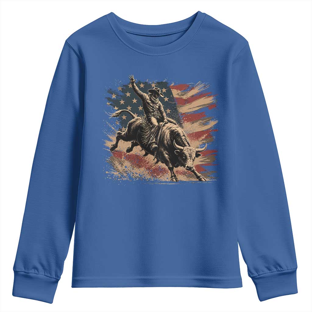 Patiotic Bull Rider Vintage Bull Riding Cowboy American Flag Youth Sweatshirt