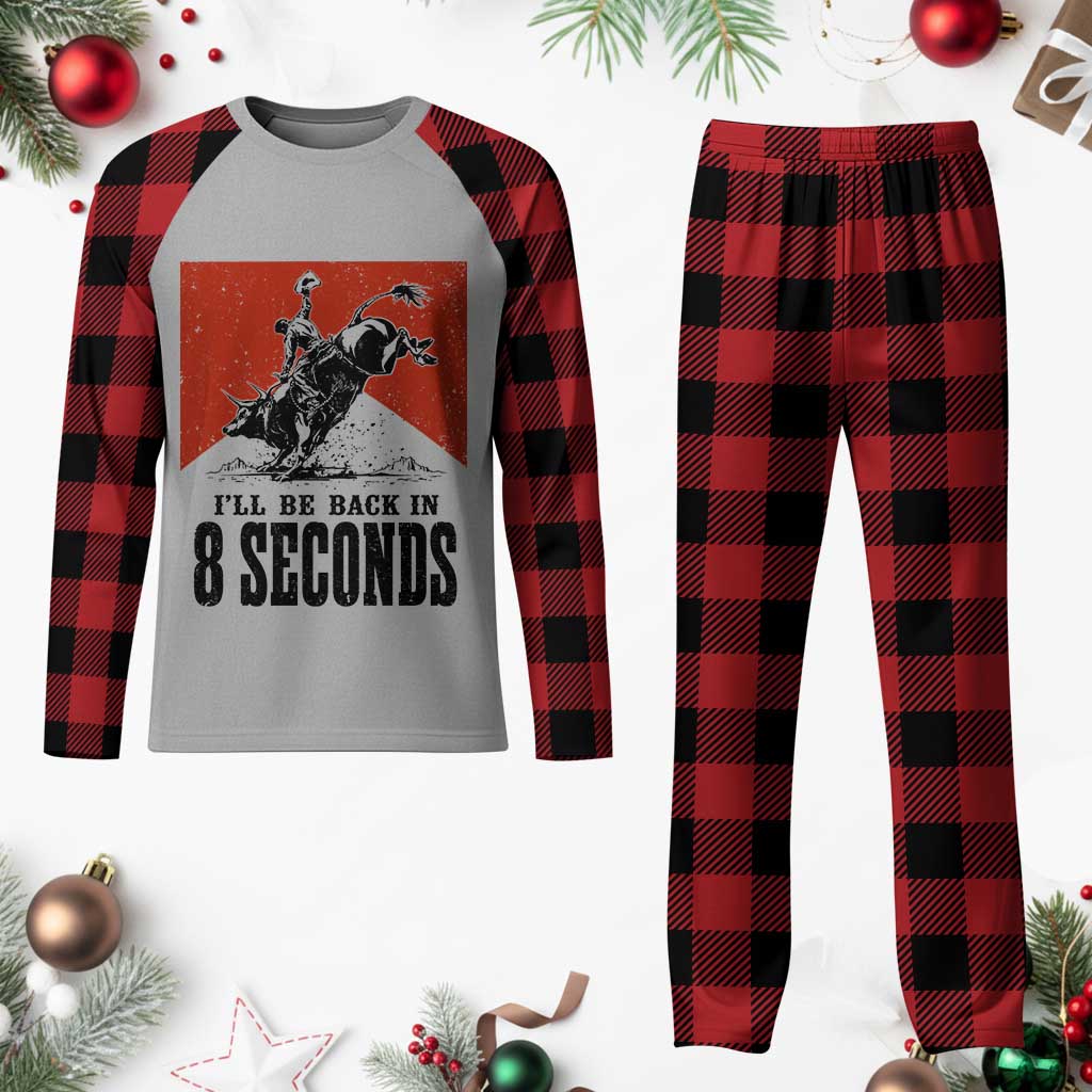 Funny Bull Rider Plaid Pajama Set I'll Be Back In 8 Seconds Bull Riding Rodeo