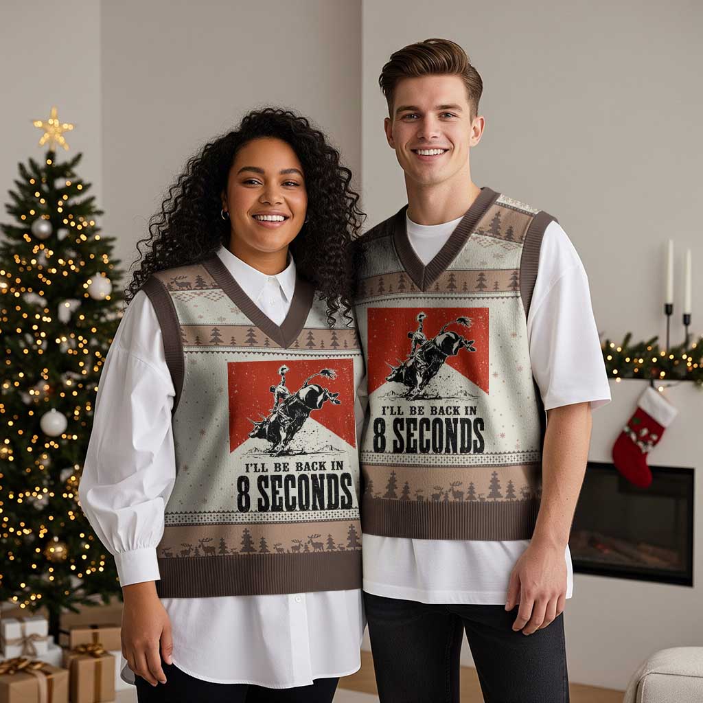 Funny Bull Rider V-Neck Knit Sweater Vest I'll Be Back In 8 Seconds Bull Riding Rodeo