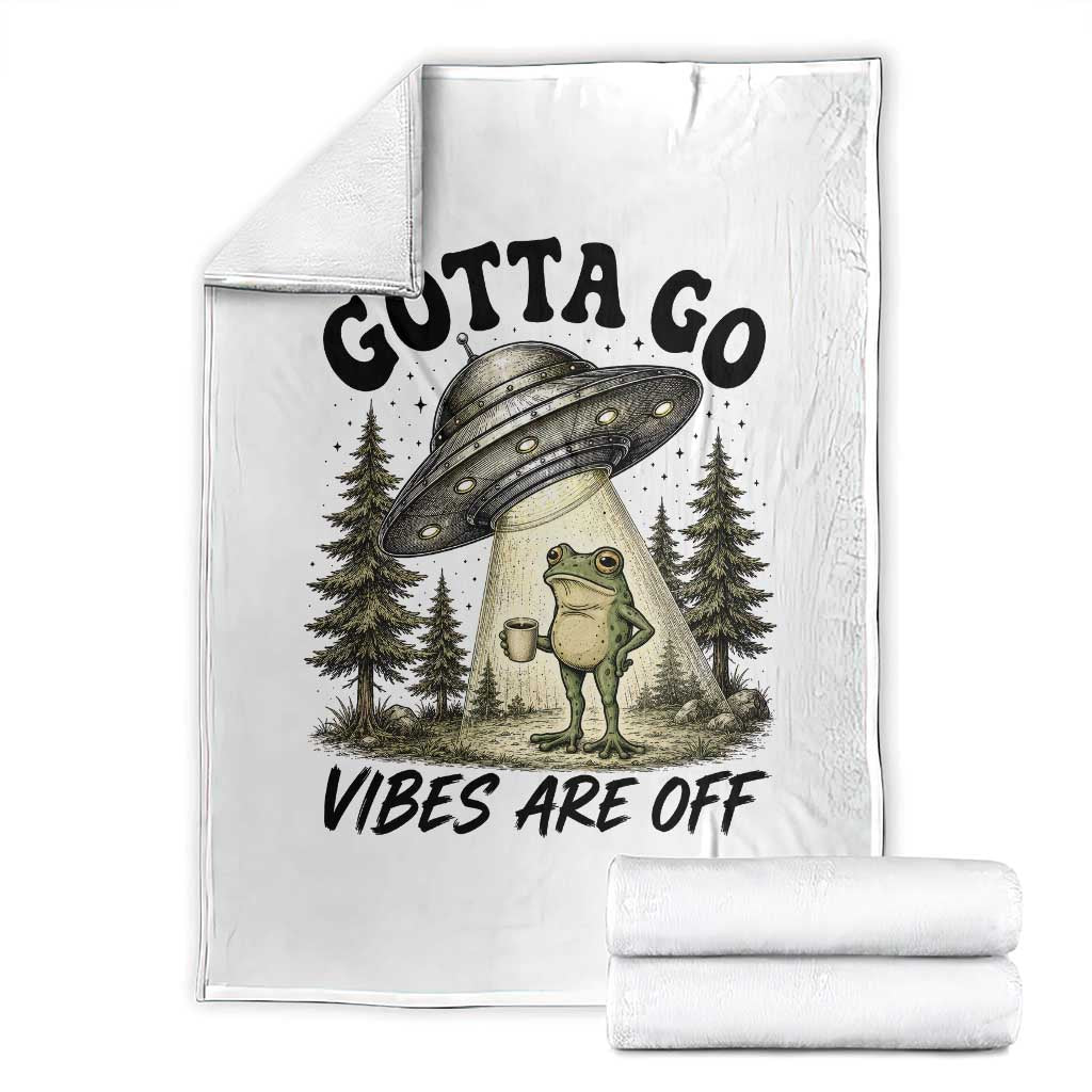 Funny Frog Alien Abduction Throw Blanket Gotta Go Vibes Are Off UFO Forest