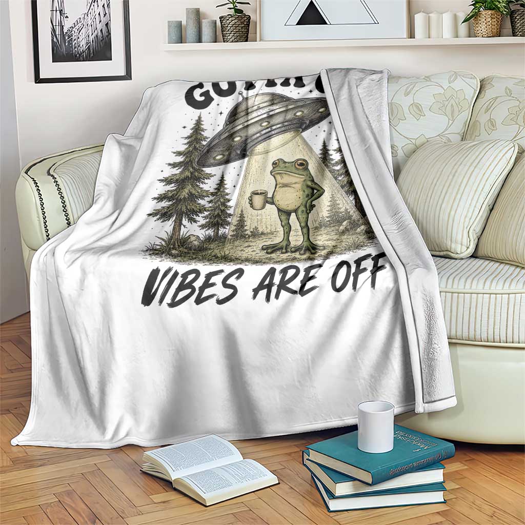 Funny Frog Alien Abduction Throw Blanket Gotta Go Vibes Are Off UFO Forest