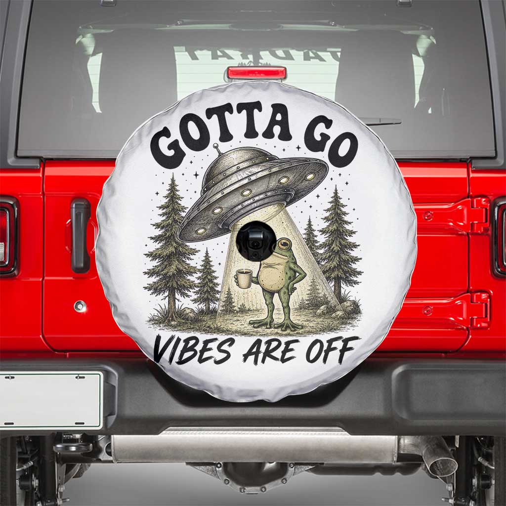 Funny Frog Alien Abduction Spare Tire Cover Gotta Go Vibes Are Off UFO Forest