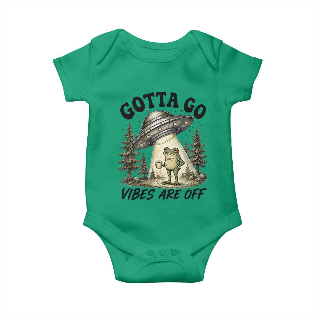 Funny Frog Alien Abduction Baby Onesie Gotta Go Vibes Are Off UFO Forest