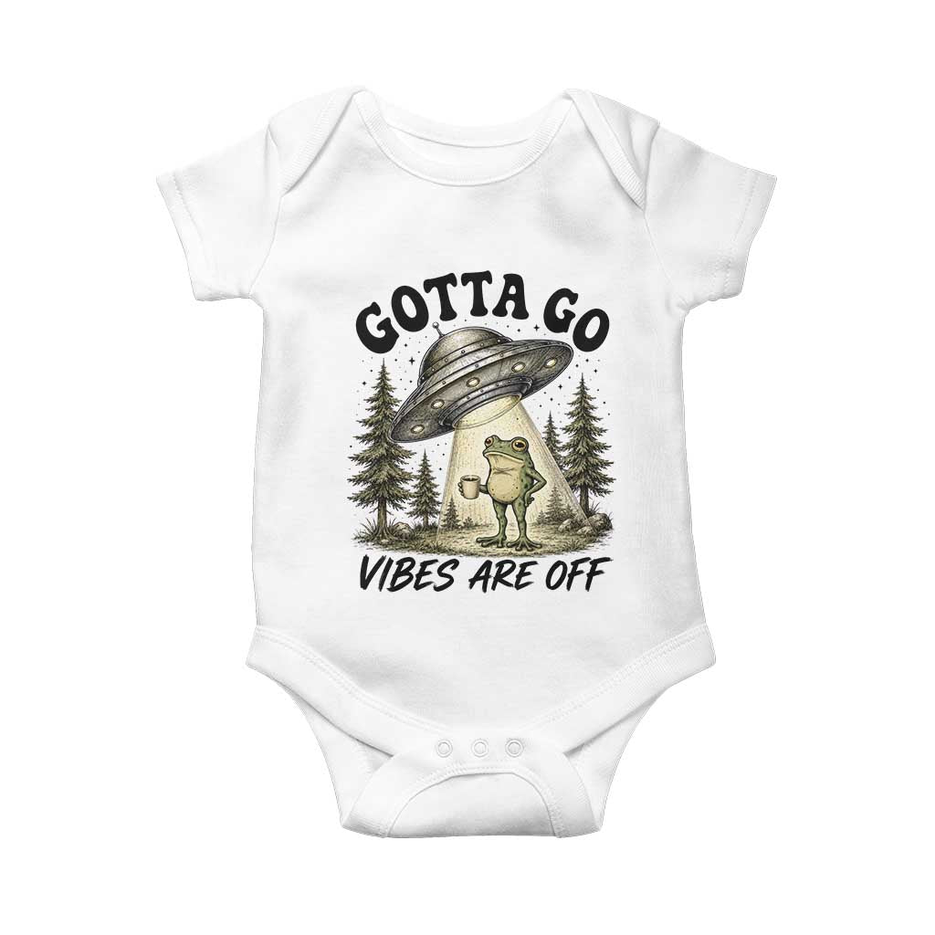 Funny Frog Alien Abduction Baby Onesie Gotta Go Vibes Are Off UFO Forest