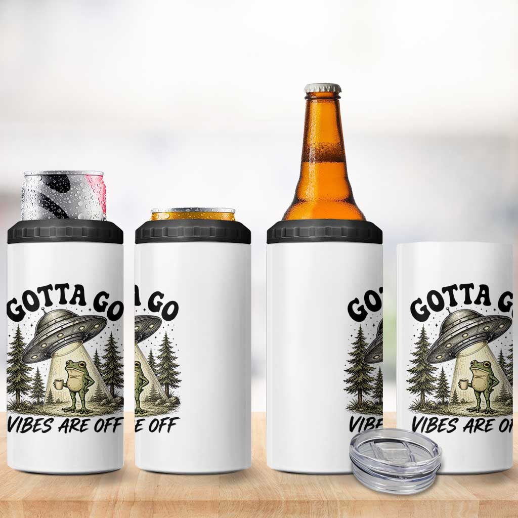 Funny Frog Alien Abduction 4 in 1 Can Cooler Tumbler Gotta Go Vibes Are Off UFO Forest