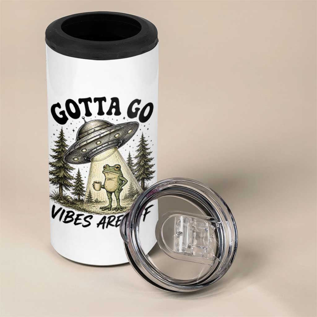 Funny Frog Alien Abduction 4 in 1 Can Cooler Tumbler Gotta Go Vibes Are Off UFO Forest